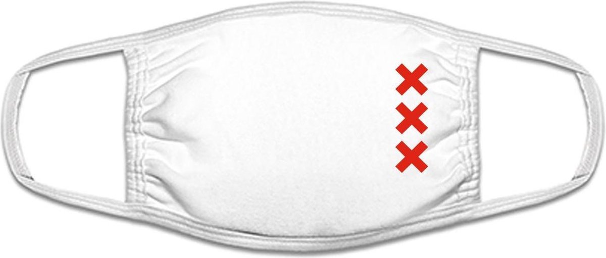 Amsterdam XXX mondkapje | gezichtsmasker | bescherming | bedrukt | logo | Wit - Rood mondmasker van katoen, uitwasbaar & herbruikbaar. Geschikt voor OV