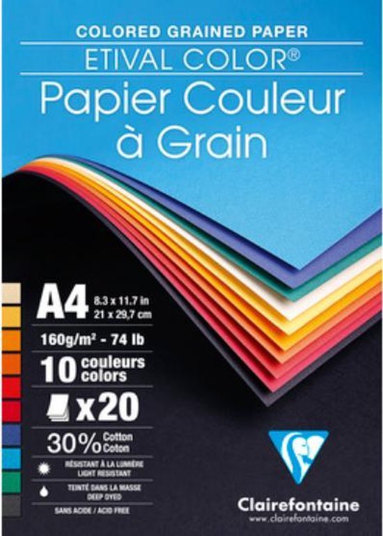 Clairefontaine Papier 10 kleuren zuurvrij fijn structuur A4 20 vel - 160... | bol.com