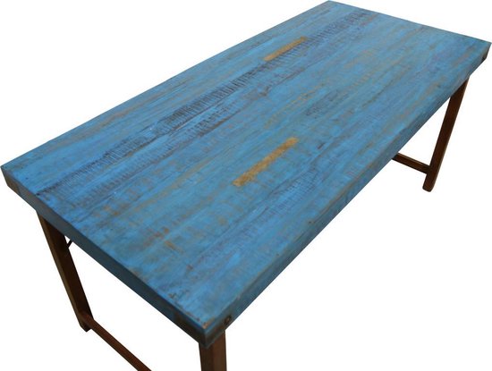 Gestaag Sobriquette Beschikbaar Raw materials Eettafel - Klaptafel - Gerecycled hout - Blauw - 160 cm |  bol.com