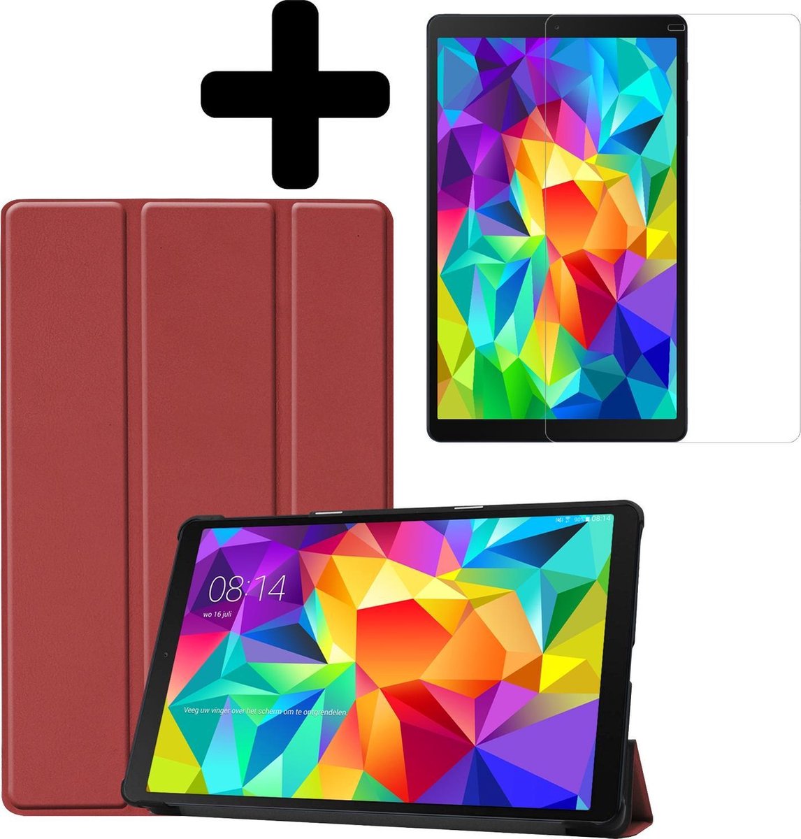 Hoes - Geschikt voor Samsung Galaxy Tab A 10.1 (2019) - Met Screenprotector - Trifold Bookcase - Hard Cover - Hardcover Book Case - Tablet Hoesje - Donkerrood