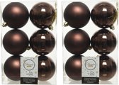 36x Donkerbruine kunststof kerstballen 8 cm - Mat/glans - Onbreekbare plastic kerstballen - Kerstboomversiering donkerbruin