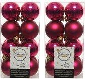 32x Bessen roze kunststof kerstballen 4 cm - Mat/glans - Onbreekbare plastic kerstballen - Kerstboomversiering bessen roze