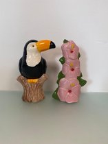 Decoratieve zomerse beelden (Hawaii) - set van 2 stuks (vogel/bloemen)