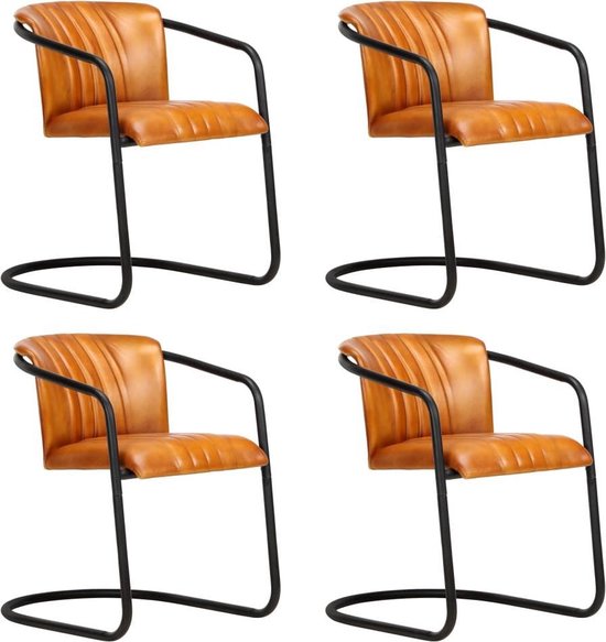 Eetkamerstoelen set 4 stuks echt LEER (Incl LW anti kras viltjes) -  Eetkamer stoelen... | bol.com