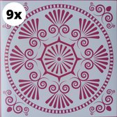 Muursticker - PVC - Wit/Roze - 15x15cm - 9 Stuks