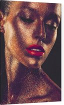 Mooie vrouw met gouden glitters - Foto op Canvas - 100 x 150 cm