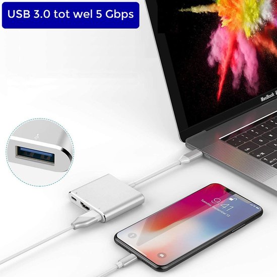 USB C Hub 3 in 1 | van USB-C naar HDMI, USB 3.0 & USB-C van ZEDAR - Zedar