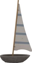 Boot van natuur steen met houten mast - 31 cm hoog