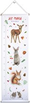 World of Mies Groeimeter bosdieren met naam - Hert konijn eekhoorn muisjes - Gepersonaliseerde meetlat van stof - kraamcadeau - Dieren in aquarel geschilderd door Mies - 40 x 140 cm
