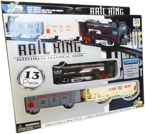 Speelgoed Trein set 13 stuks - Rail Baan 68x68 - met licht en kan rijden - Rail King  (incl. batterijen) - LX toys