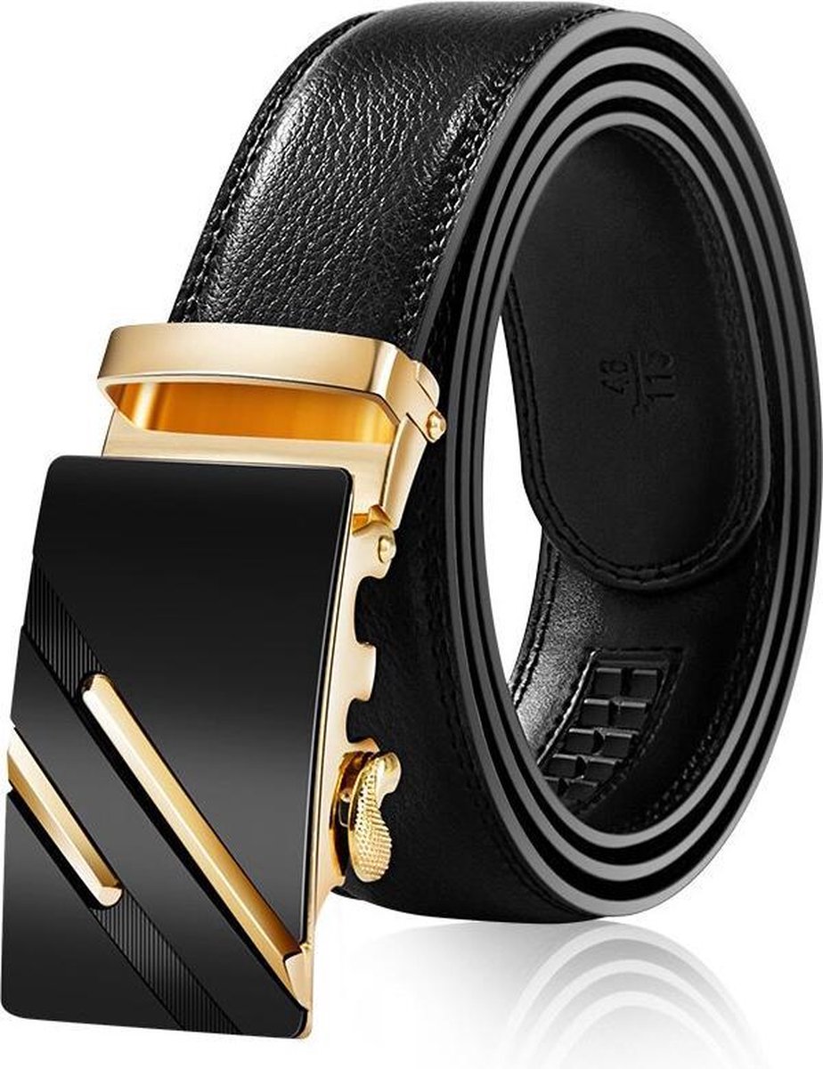 Automatische Riem Heren 2 Stuks,KEMISANT Riem Ratelsluiting Lederen Riem Voor Heren Verstelbaar 35 mm Breed Met Geschenkdoos(Zwart/diepbruin,105cm/28-34taille aanpassing