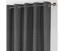 Home of Curtains RUBEN - Gordijn - Met Ringen - Verduisterend - 144x180 cm - Donker Grijs - 1 Stuk