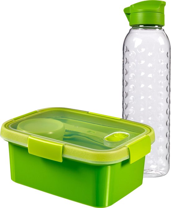 Curver Smart to Go Lunchbox 1,2L + Dots Drinkfles 750ml - Transparant/Groen  | bol.com
