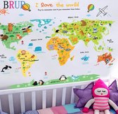 Muursticker wereldkaart  dieren | babykamer - kinderkamer | Kleuren Leuk Educatief