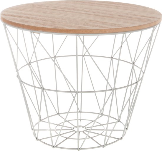 Table d'appoint Kumi - Table basse grise et rangement - Métal - Corbeille en fil - Dia 38 cm H 30,5 cm