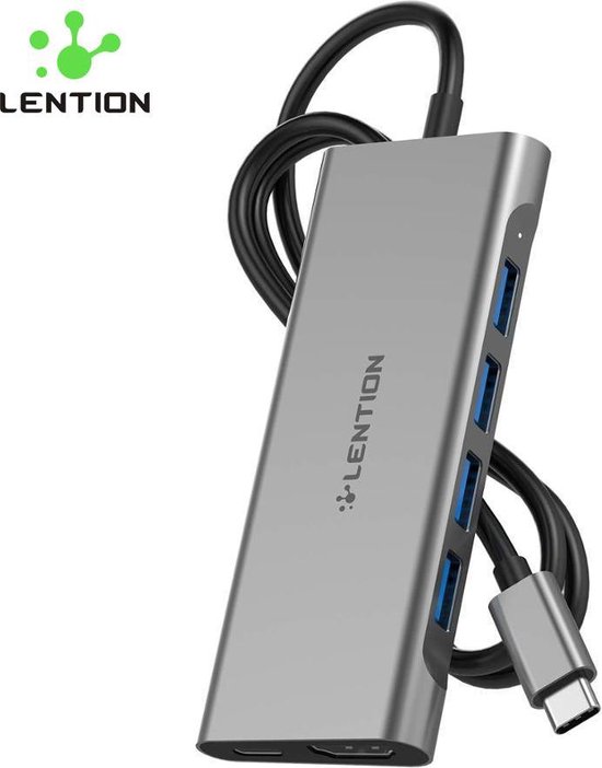 doel motor Oriënteren Lention - Premium USB-C Lange kabel Mega 6 in 1 Hub - Quadra 4x USB 3.0 -  Type-C... | bol.com