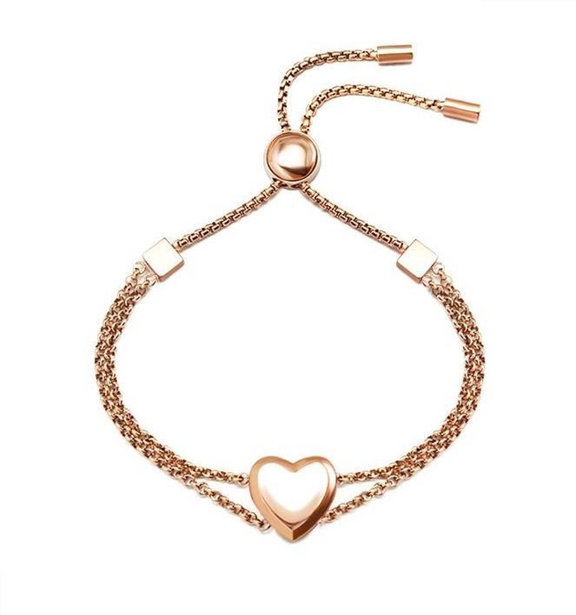 Shoplace Hart armband dames - 19cm - Rose goud - Valentijn cadeautje voor haar