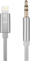 AvJ Aux Kabel - Auto iPhone - Iphone Aux - kabel auto - iPad iPod - iPhone Lightning - 3.5 mm - 1 Meter - Wit Nylon