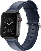 Apple Watch 45MM / 44MM / 42MM Bandje Echt Leer met Gespsluiting Blauw