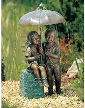 Decoratief Beeld - Bronzen Beeld: Kinder Koppeltje - Kunststof - Bronzart - Multicolor - 28 X 86 Cm