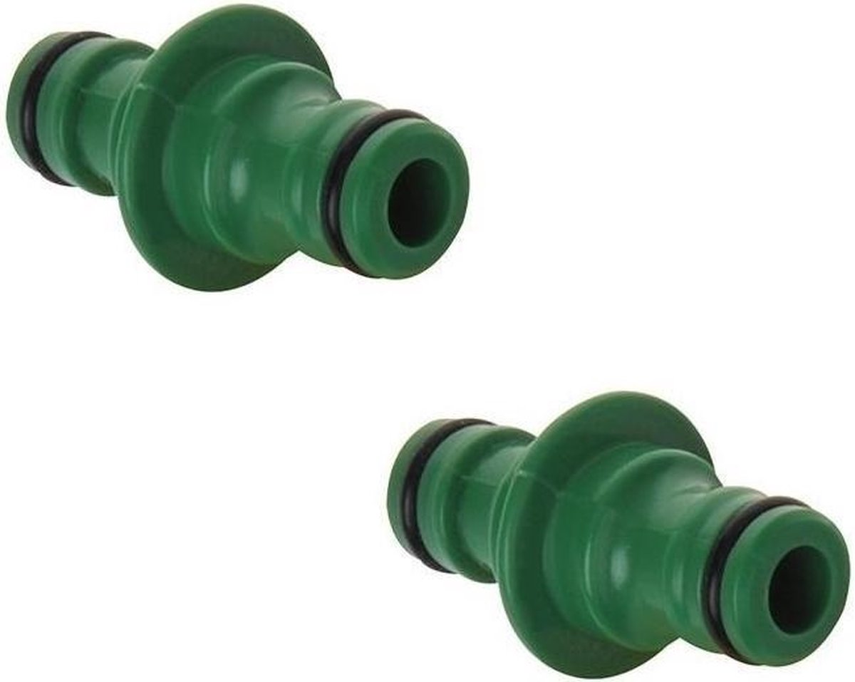 Set van 2x stuks tuinslangkoppelingen groen 5,5 cm - Waterslangkoppeling - Slangkoppeling - Slangaansluiting - Tuinslangkoppelstuk - Koppeling