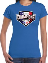 We are the champions France t-shirt met schild embleem in de kleuren van de Franse vlag - blauw - dames - Frankrijk supporter / Frans elftal fan shirt / EK / WK / kleding M