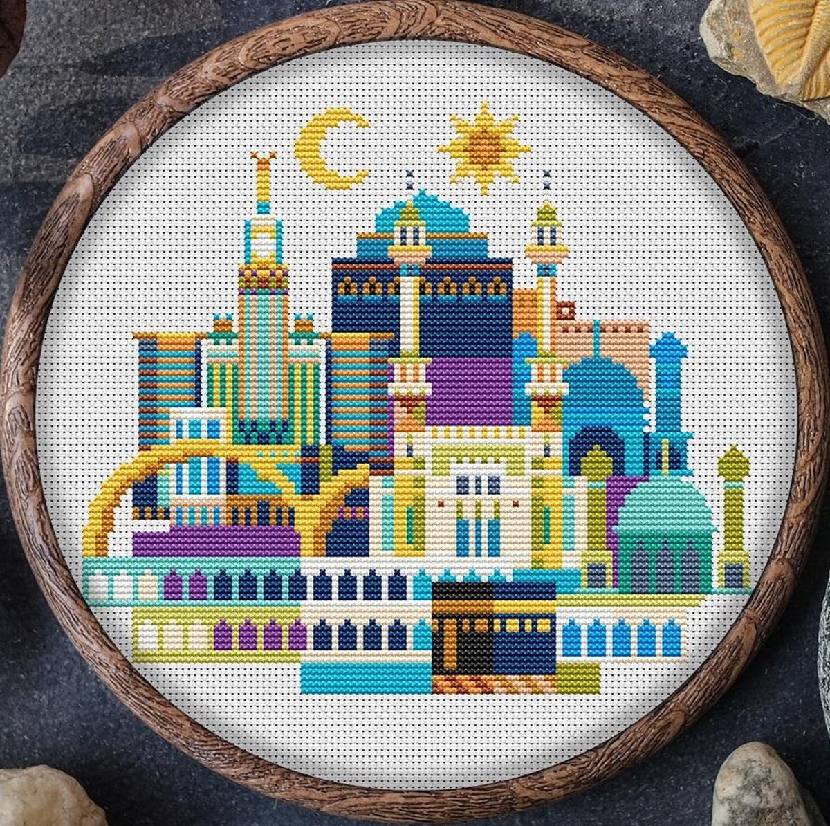 Borduurpakket Mandala Steden - Mekka - telpatroon om zelf te borduren - geschikt voor beginners