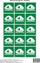 Pictogram sticker E038 Overlevingsvlot - 50x50mm 15 stickers op 1 vel
