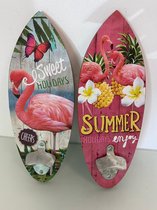 Wandbord met zomerse opdruk en metalen flesopener - set van 2 stuks (Summer/Sweet Holidays)
