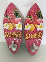 Wandbord met zomerse opdruk en metalen flesopener - set van 2 stuks (Summer Enjoy)