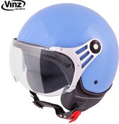 VINZ Stelvio Jethelm Marine Blauw / Scooterhelm / Brommerhelm / Motorhelm / Fashionhelm voor Scooter / Vespa / Brommer / Motor