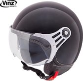 VINZ Stelvio Jethelm Glans Zwart / Scooterhelm / Brommerhelm / Motorhelm / Fashionhelm voor Scooter / Vespa / Brommer / Motor