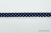 Sierband - donkerblauw met stip en schulprandje - fournituren - lengte 2 meter - lint - stof - afwerkband - katoenen band - naaien - decoratieband -
