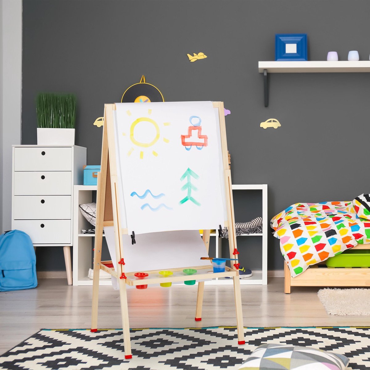 Tableau Enfant Double Face Magnétique - Tableau Blanc Et Noir Réglable Hauteur 122-160cm