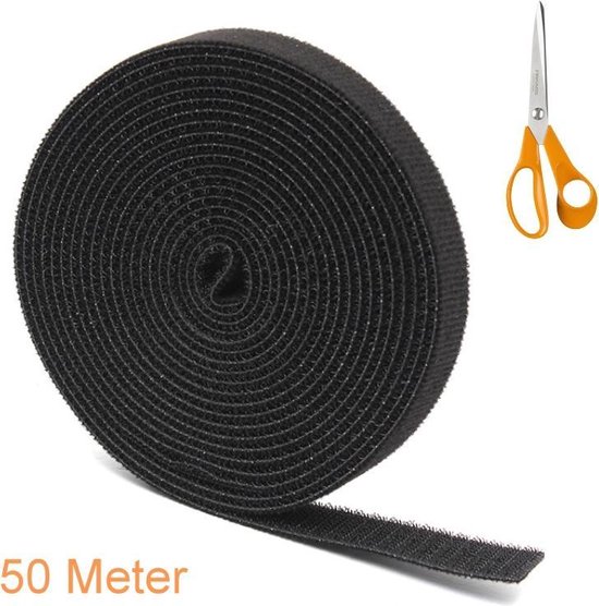 Klittenband Kabelbinder Rol 50 m – 1 cm Breed – Kabel Organizer Zwart