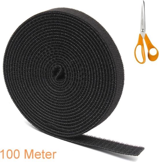 Klittenband Kabelbinder Rol 100 m – 1 cm Breed – Kabel Organizer Zwart