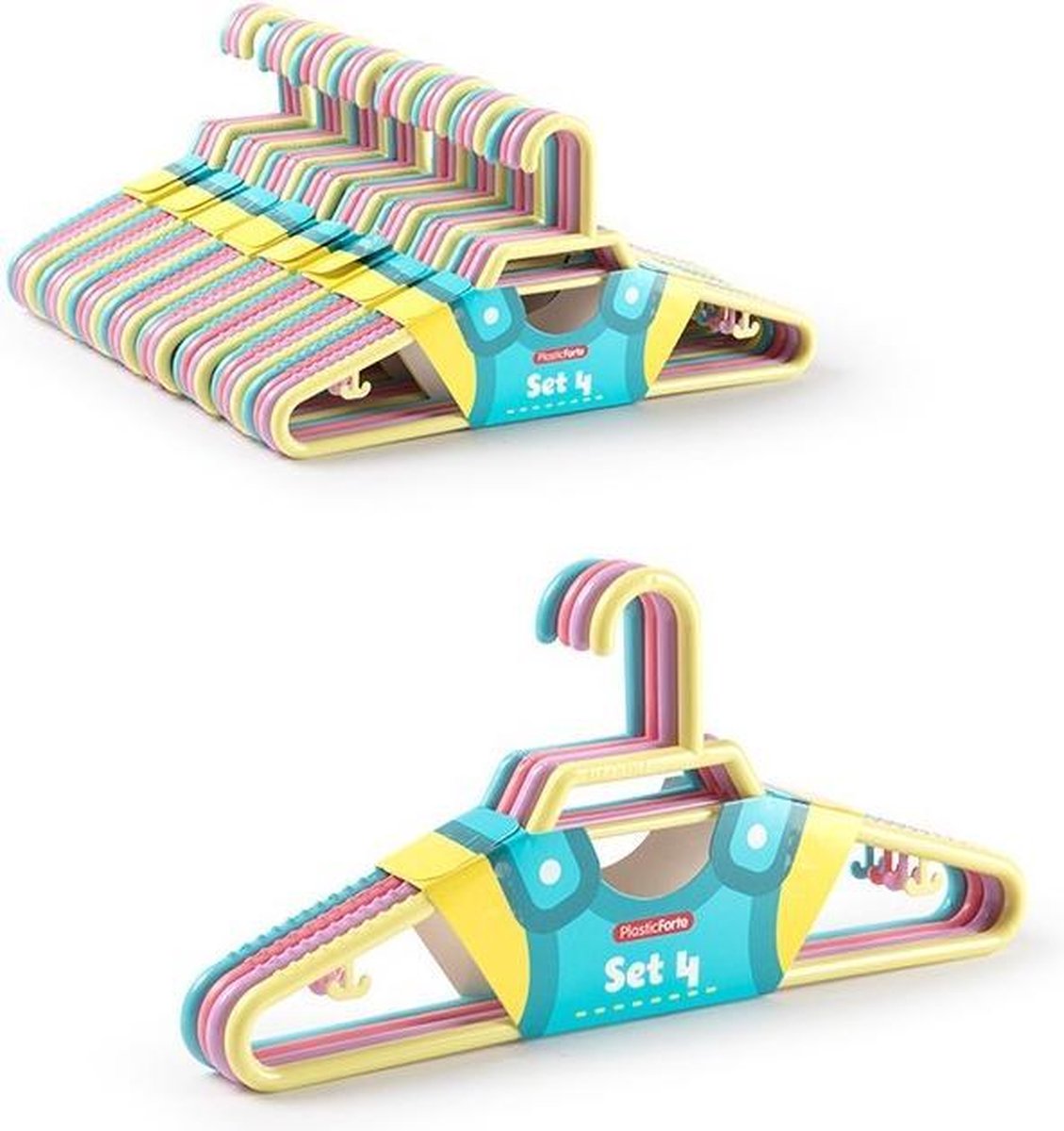 PlasticForte - 16x - Kinder kledinghangers - pastel - 27 cm - kunststof
