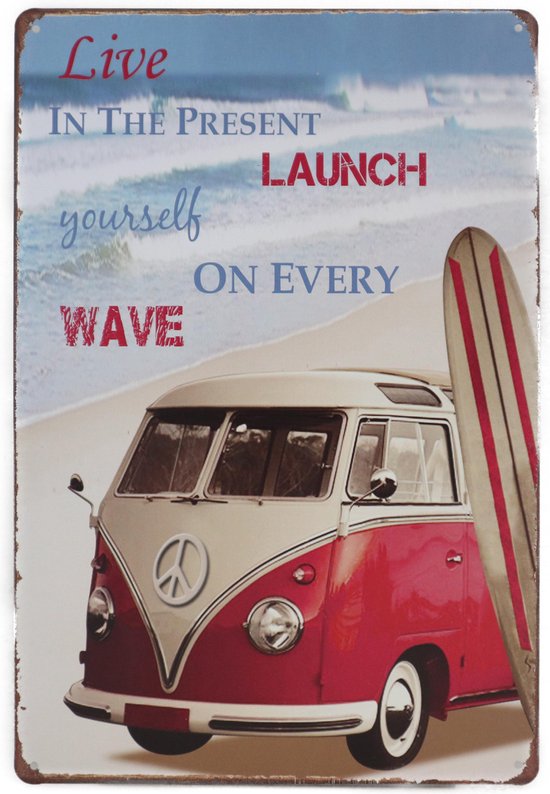 Oeps Investeren triatlon Wandbord – Surfen – Volkswagen Bus – VW bus - Vintage - Retro -  Wanddecoratie –... | bol.com