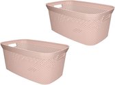 2x Oud roze wasmanden 35 liter 34 x 54 x 23 cm - Kunststof/plastic draagmand - De was doen huishoudartikelen - Wasmanden/wasgoedmanden