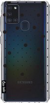Casetastic Samsung Galaxy A21s (2020) Hoesje - Softcover Hoesje met Design - Pin Points Polka Black Transparent Print