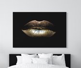 Metalen Poster / Schilderij op Dibond - Zwart / Gouden Lippen - 60 x 90 cm - PosterGuru