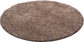 Hoogpolig vloerkleed Life - mocca - rond 120 cm