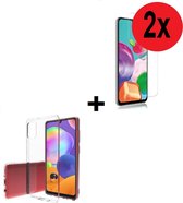 Samsung A31 Hoesje + Samsung A31 Screenprotector 2x - Samsung Galaxy A31 hoes TPU Siliconen Case Transparant + 2x Tempered Gehard Glas