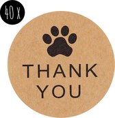 40x Sticker | THANK YOU | kraft met pootafdruk hond / kat | 25 mm