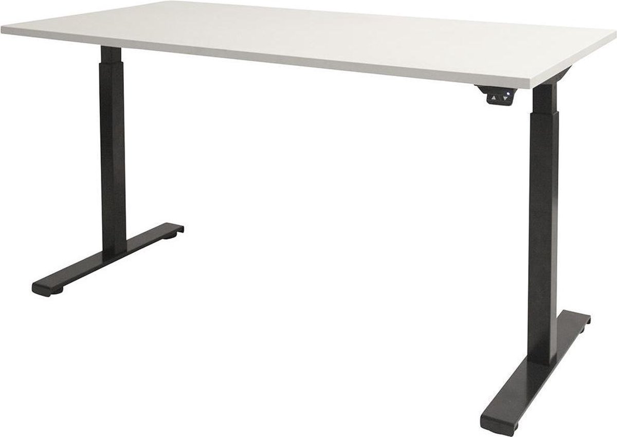 RoomForTheNew Bureau Heathrow Basic-Desk - Zit sta Bureau - Zit sta Bureau Elektrisch - Gaming Bureau - Game Bureau - Verstelbaar Bureau - standing Desk--Wit blad-Zwart  onderstel- 140x80