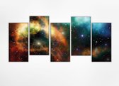 Braveprint - Schilderij - Universum Vijf Verticale Panelen Uitgerekt Het Frame. % Katoen. - Groen, Blauw, Geel En Rood - 150 X 70 Cm
