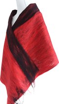 Handgemaakte, opengevilte stola / extra brede sjaal van 100% merinowol - Vuurrood / Zwart 210 x 51 cm. Stijl open gevilt.