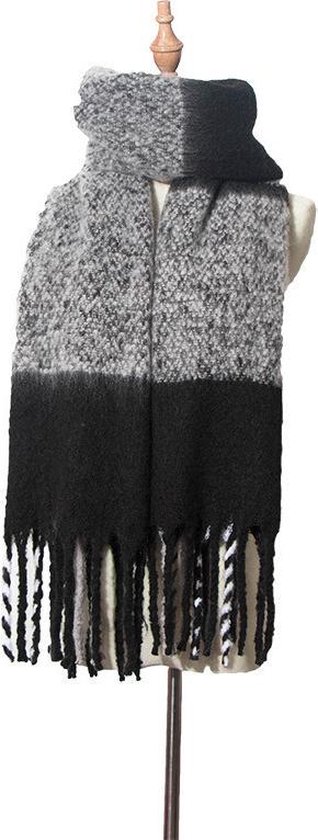 Dames Oversized omslag sjaal zwart grijs - 190x50 cm - omslagdoek - winter  sjaal - stola | bol.com