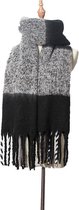 Dames Oversized omslag sjaal zwart grijs - 190x50 cm - omslagdoek - winter sjaal - stola
