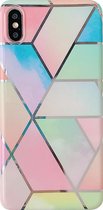Apple iPhone X - XS Backcover - Roze / Groen - Marmer - Soft TPU hoesje